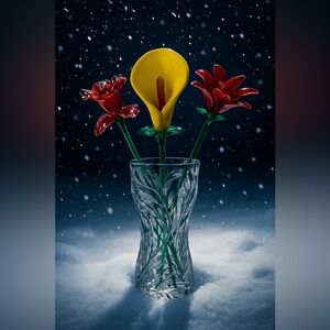 VTG Murano Art Glass Flower Bouquet – Hand-Blown Italian Glass (Set of 3)